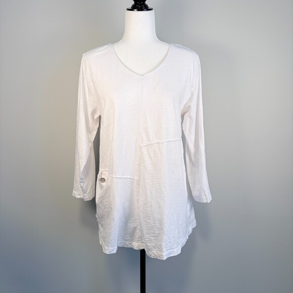 Habitat Tops - Habitat Long Sleeve Top Tunic Lagenlook Boho Coastal Casual White Size Medium